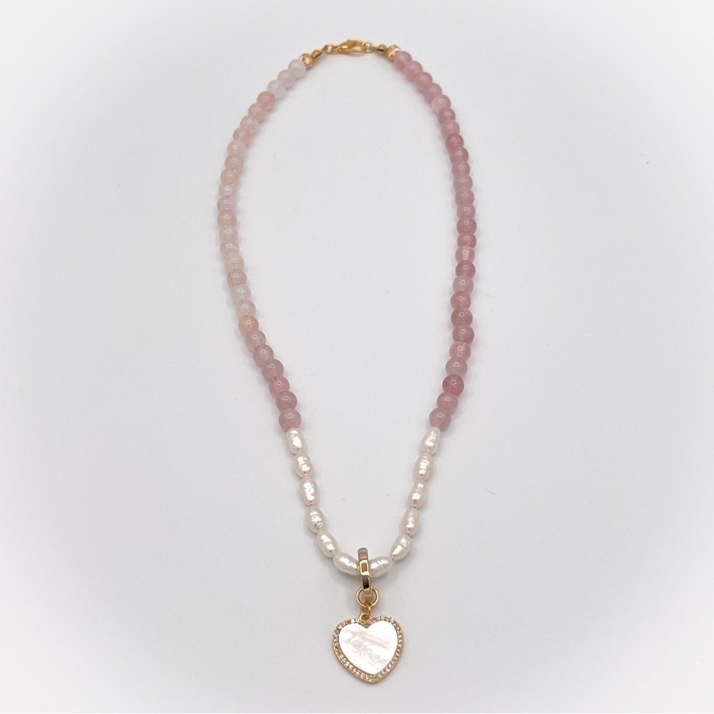 Upcycled pearls and rose quartz necklace
